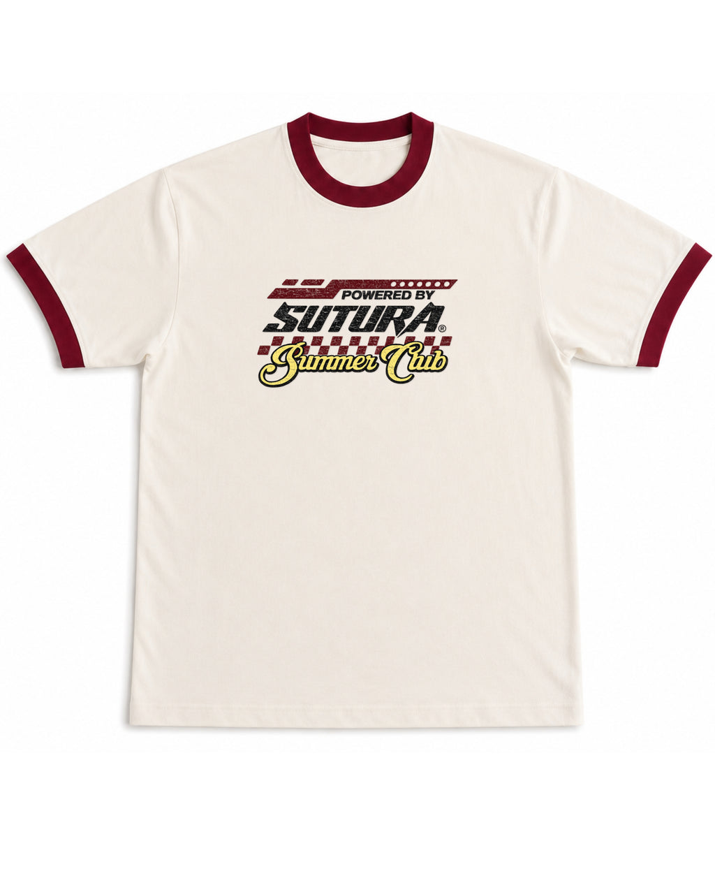 Off White & Maroon Ringer tee Front Design