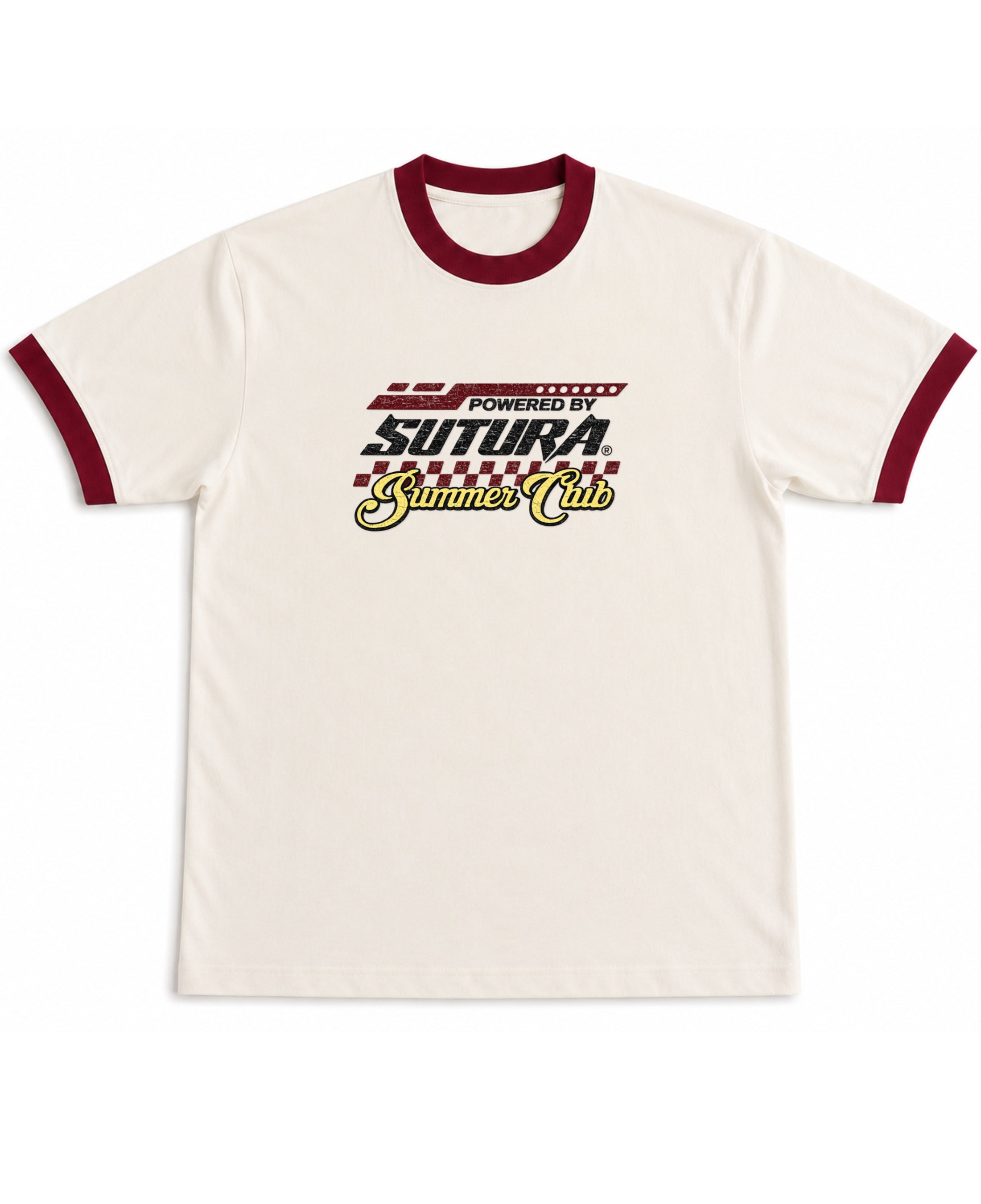 Off White & Maroon Ringer tee Front Design