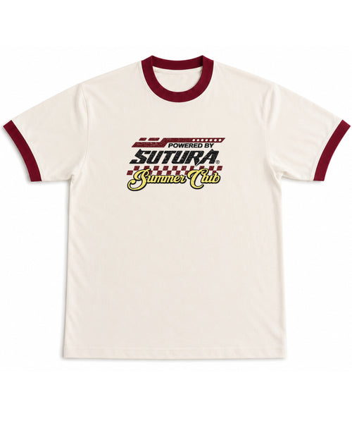 Off White & Maroon Ringer tee Front Design