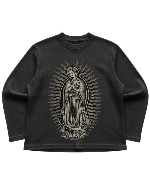 Black waffle knit oversized full-sleeve Front Design