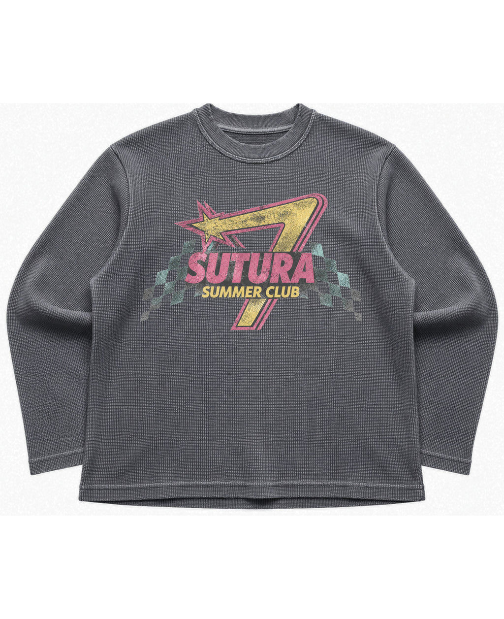 Acidwash waffle knit oversized full-sleeve Front Design