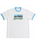 White & Sky Blue Ringer tee Front Design