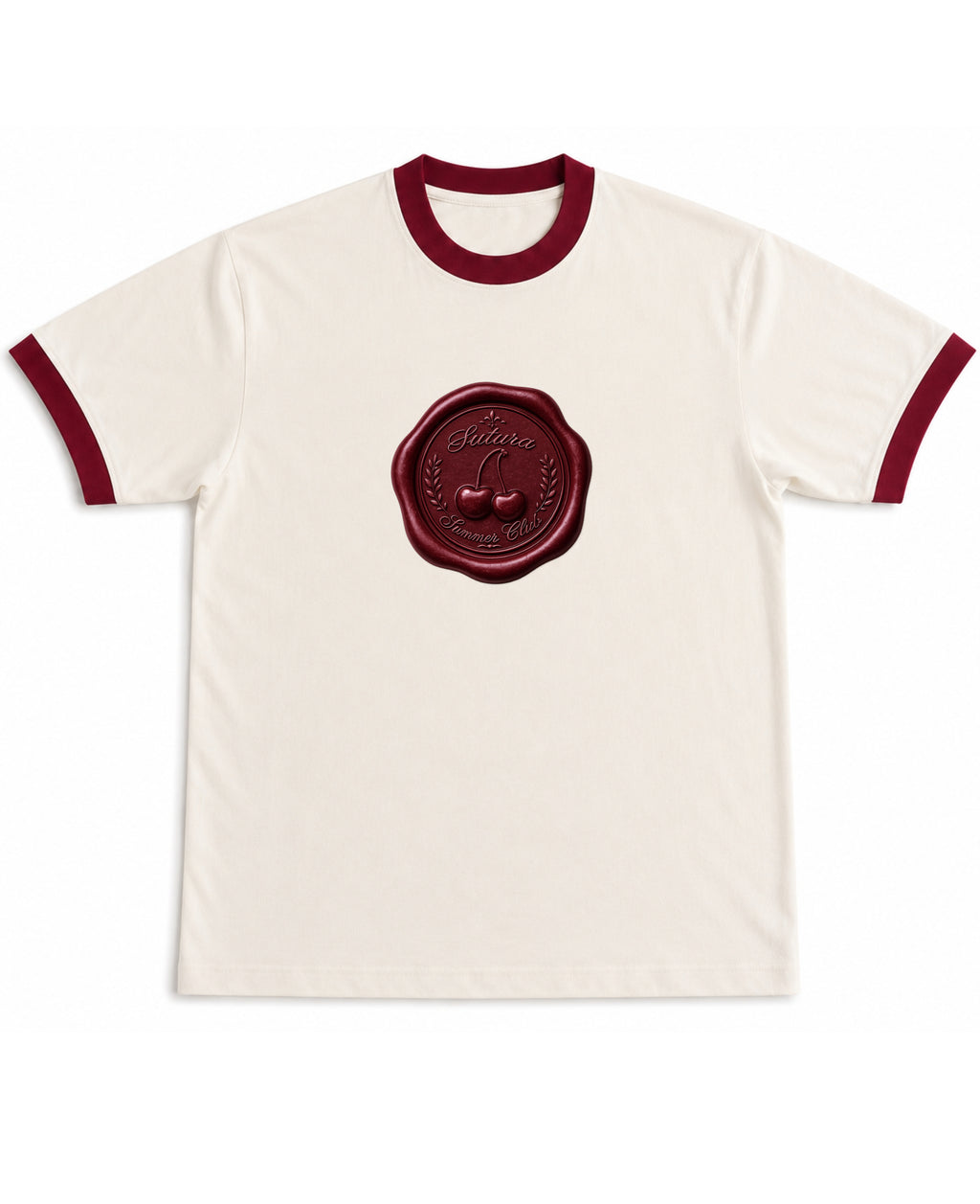 Off White & Maroon Ringer tee Front Design