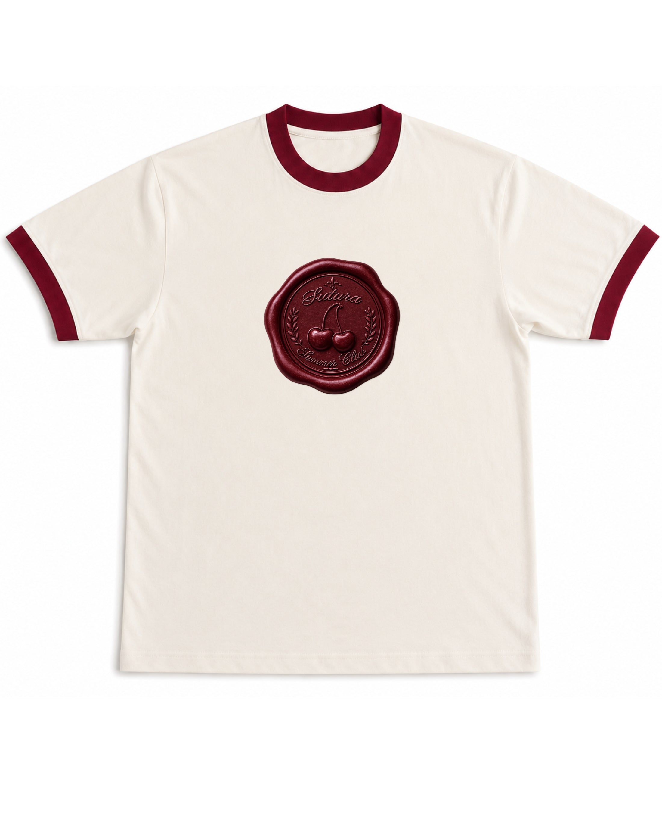 Off White & Maroon Ringer tee Front Design